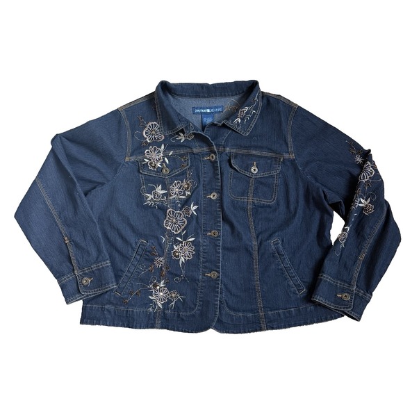 Avenue Jeans Jackets & Blazers - AVENUE JEANS Beaded Embroidered Denim Jacket 1X 18/20 Blue Button Front 4 Pocket